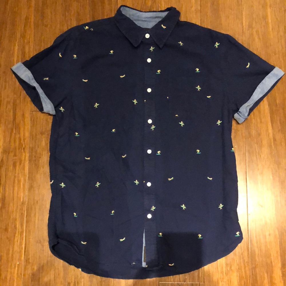 Jachs New York Navy Short Sleeve Button Up surfer print SZ L